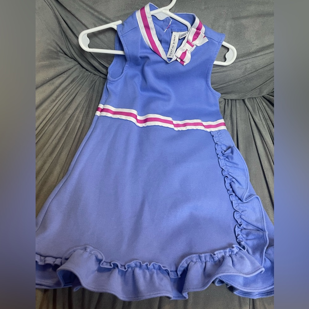 Janie and Jack periwinkle blue dress with pink and white stripe